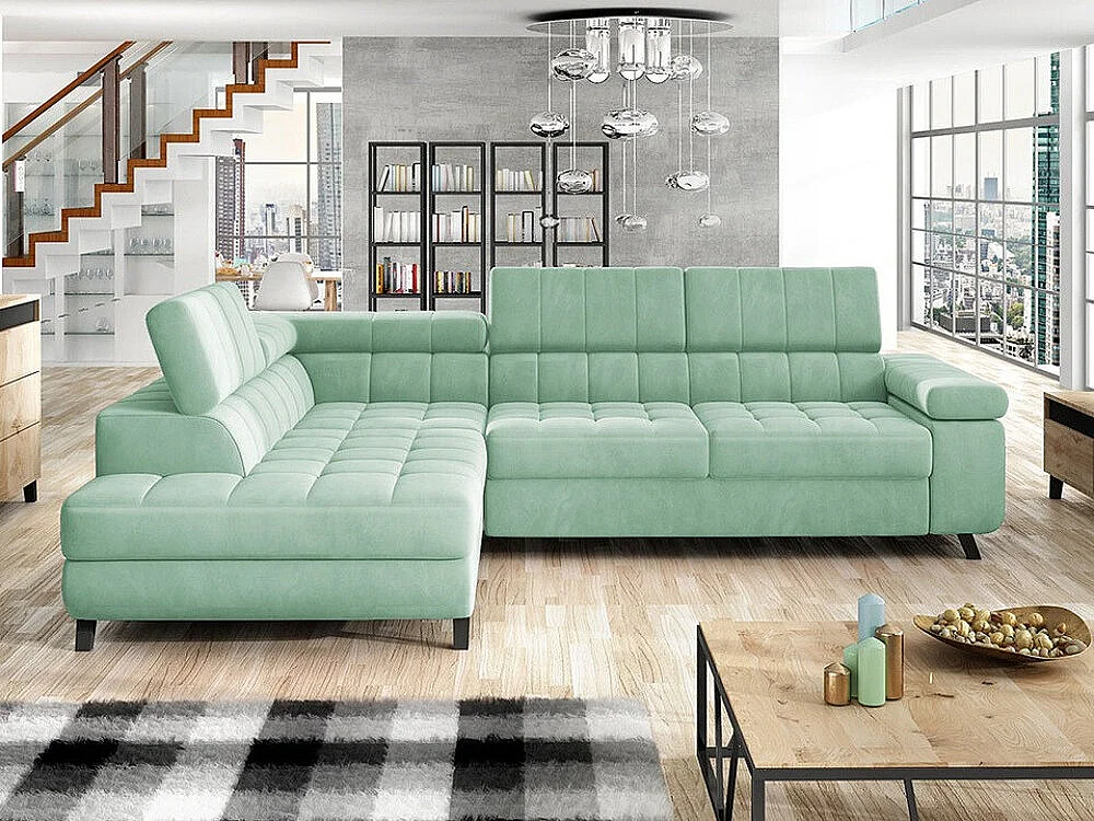 Canapé d'angle Comfivo 207, Turquoise, Fonction de couchage, Boîte de literie, 264x203cm