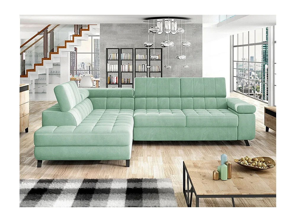 Canapé d'angle Comfivo 207, Turquoise, Fonction de couchage, Boîte de literie, 264x203cm