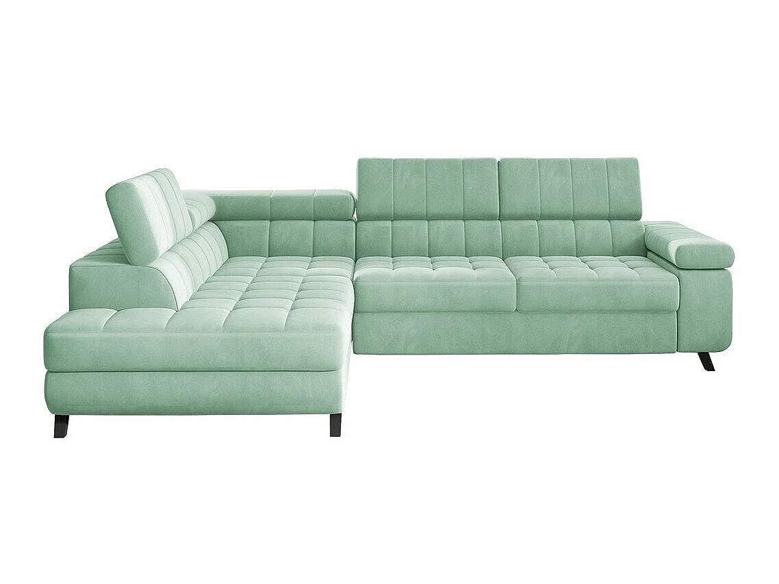 Canapé d'angle convertible 3 places en tissu turquoise