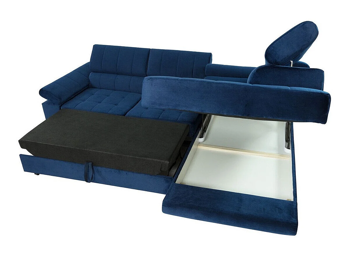 Canapé d'angle convertible 3 places en tissu turquoise