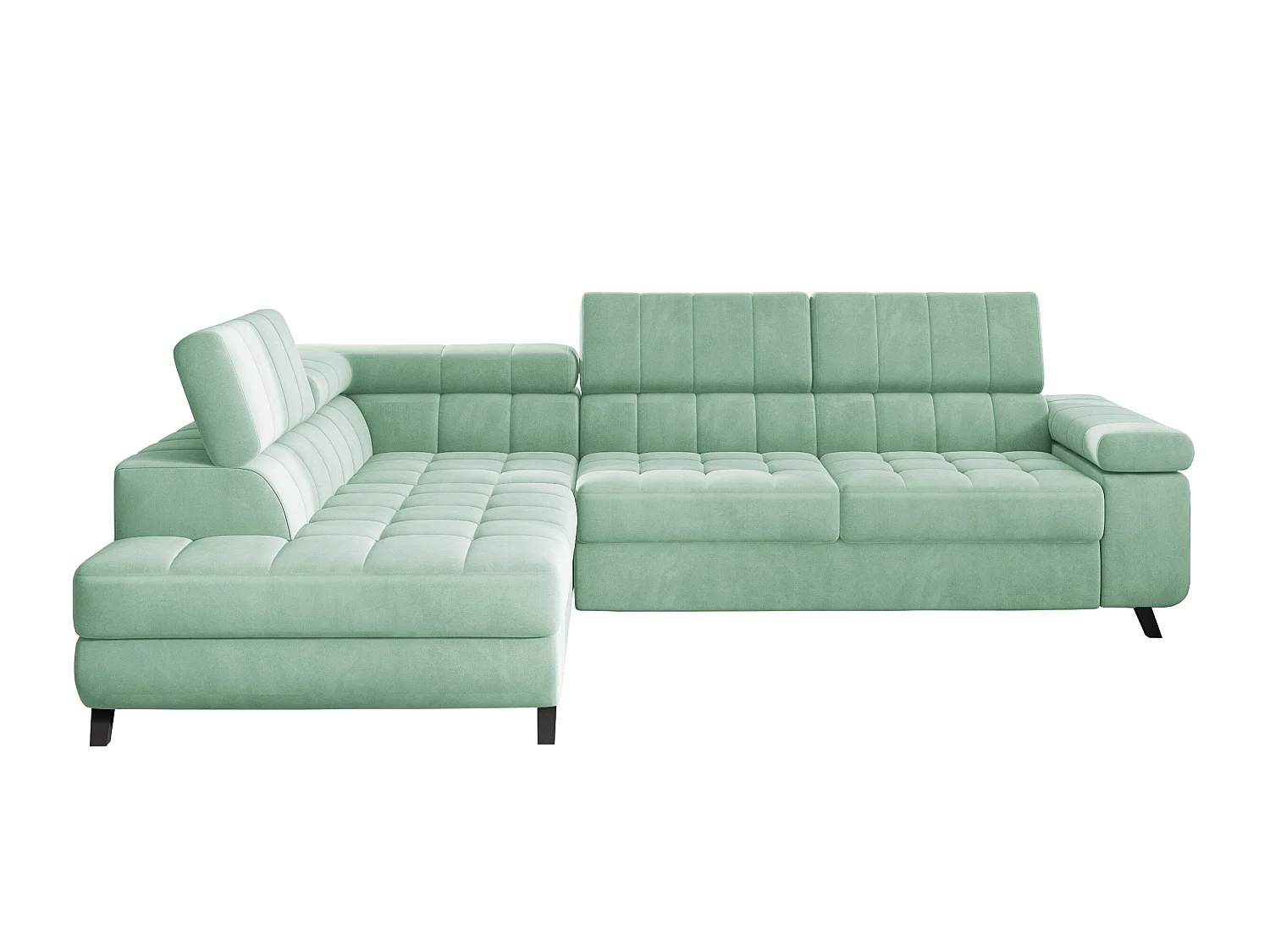 Canapé d'angle convertible 3 places en tissu turquoise
