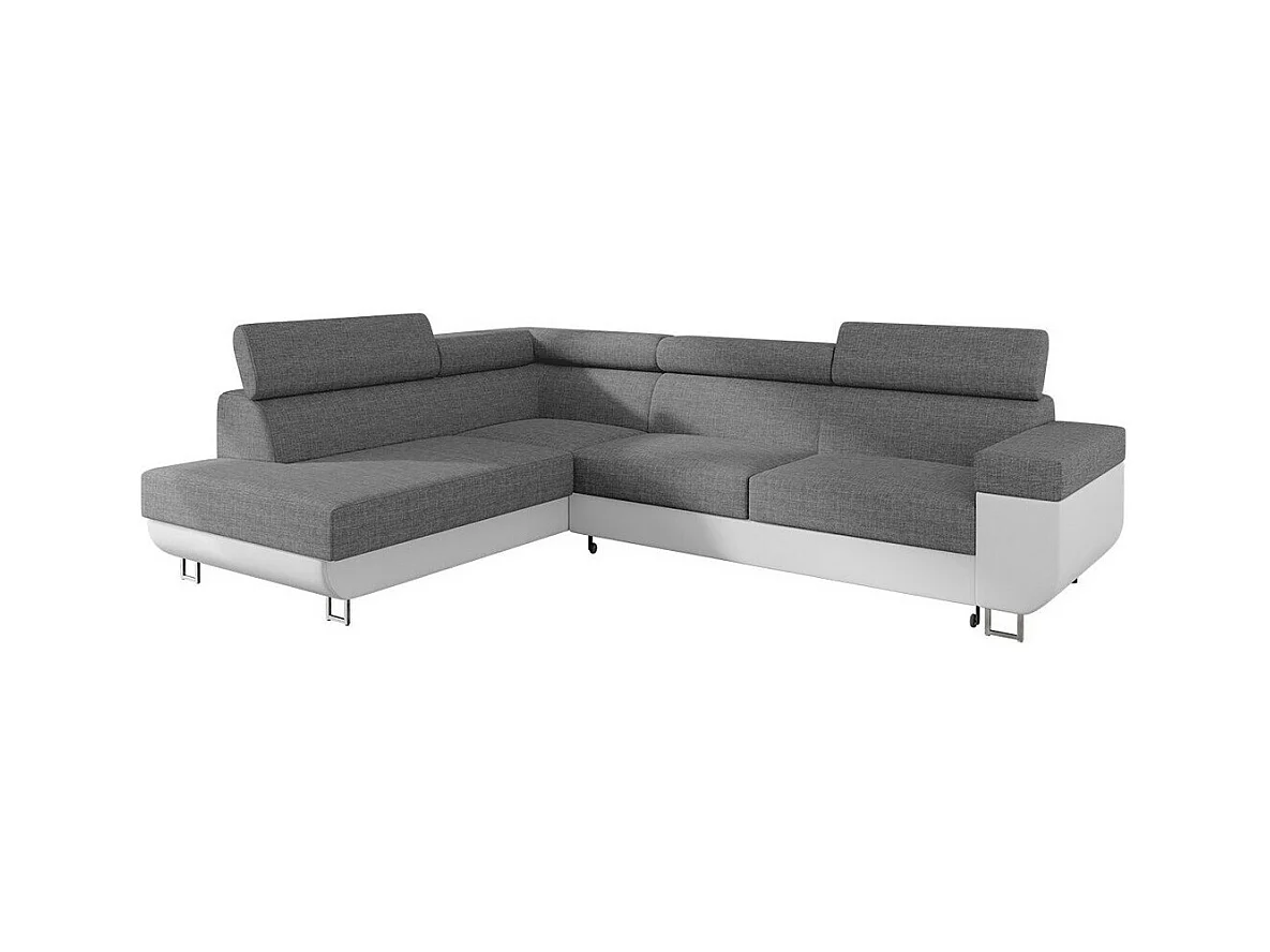 Canapé d'angle Comfivo 306, Gris, Fonction de couchage, Boîte de literie, 253x188x71cm