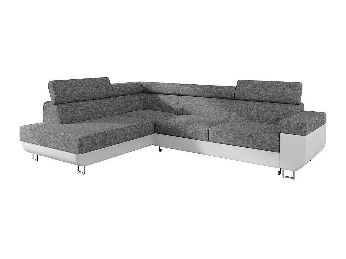 Canapé d'angle convertible 3 places en tissu gris 253x188x71 cm