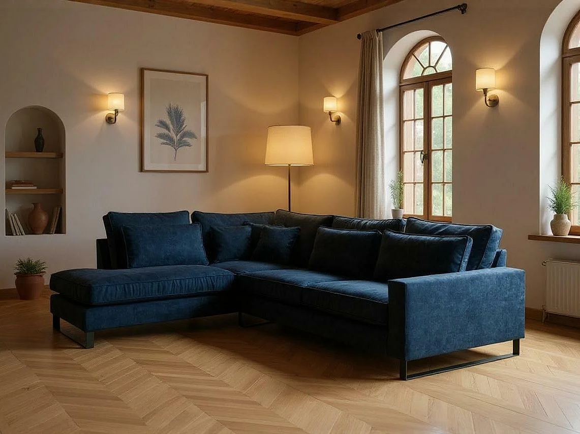 Canapé d'angle Kingsport 111, Bleu, 314x224x90cm