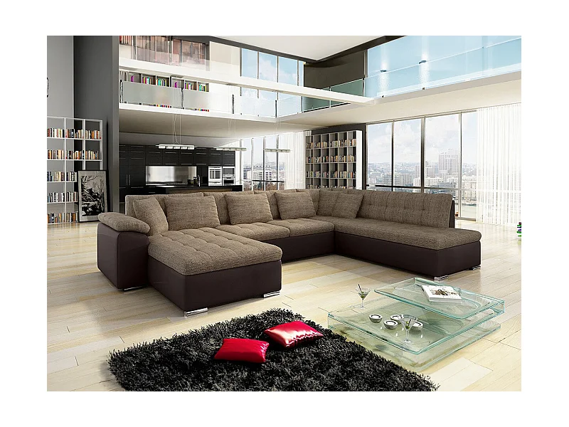 Sofá rinconero Comfivo 128, Marrón, Función de descanso, 348x205x76cm