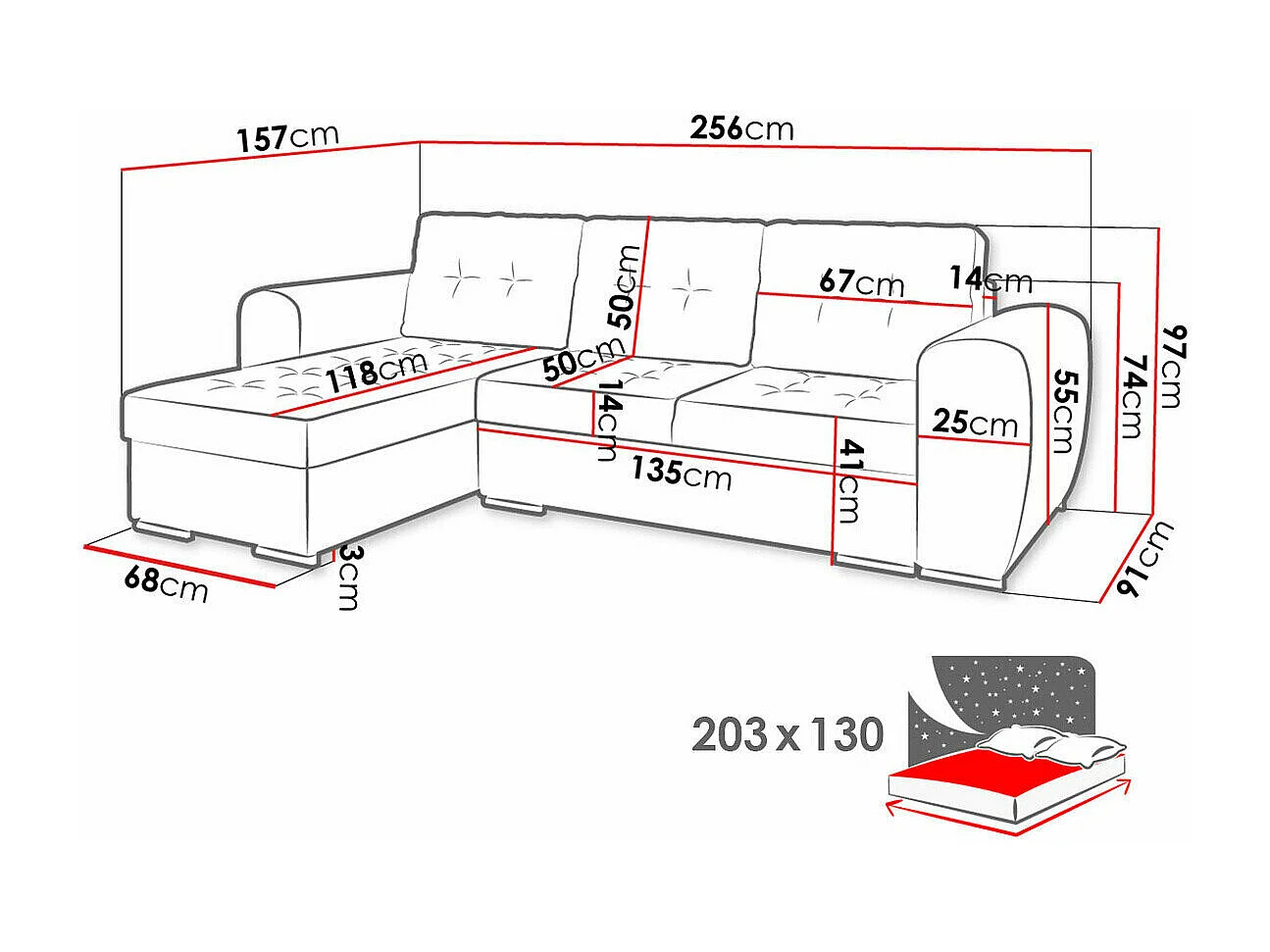 Sofá de canto Muncie 109, Castanho, Funcionalidade de dormir
