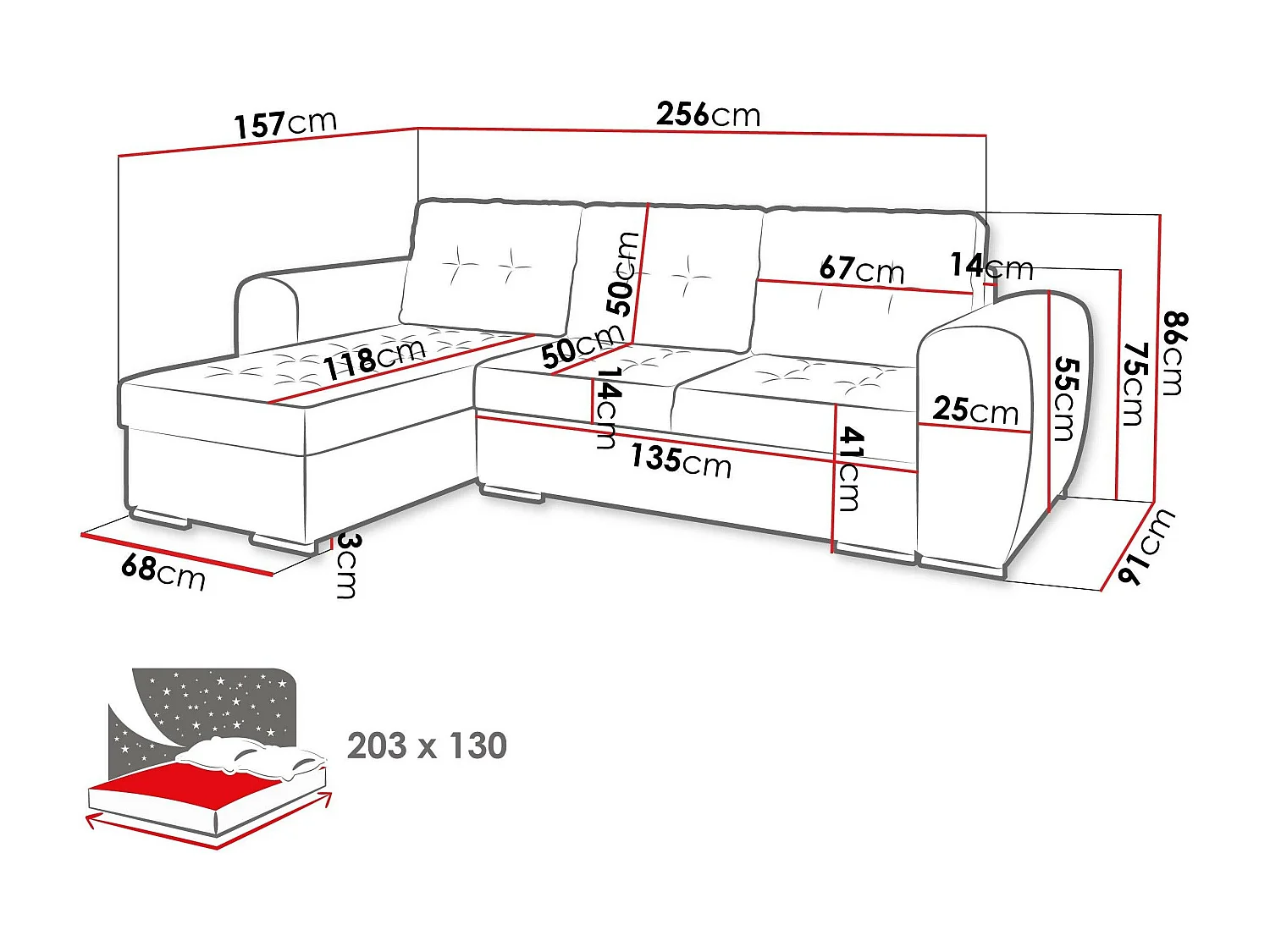 Canapé d'angle Muncie 109, Marron, Disponible, 256x157x82cm