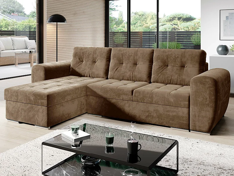 Canapé d'angle Muncie 109, Marron, Disponible, 256x157x82cm