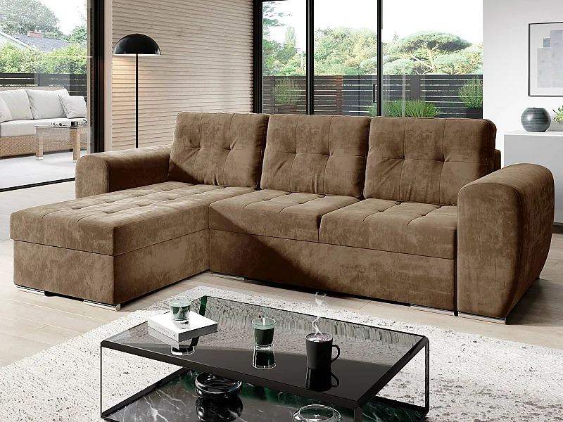 Canapé d'angle Muncie 109, Marron, Disponible, 256x157x82cm