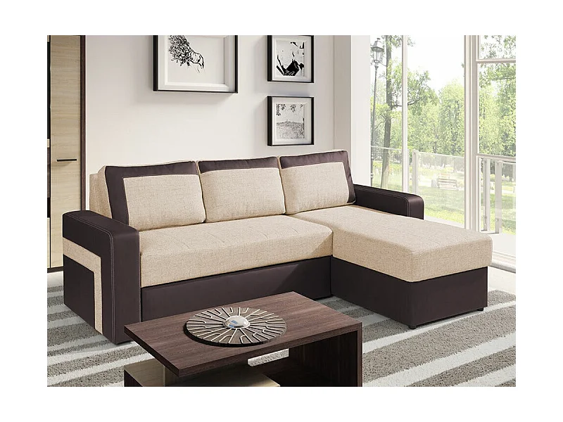 Sofá rinconero Tolveli 102, De color marrón claro, Función de descanso, Almacenaje, 234cm