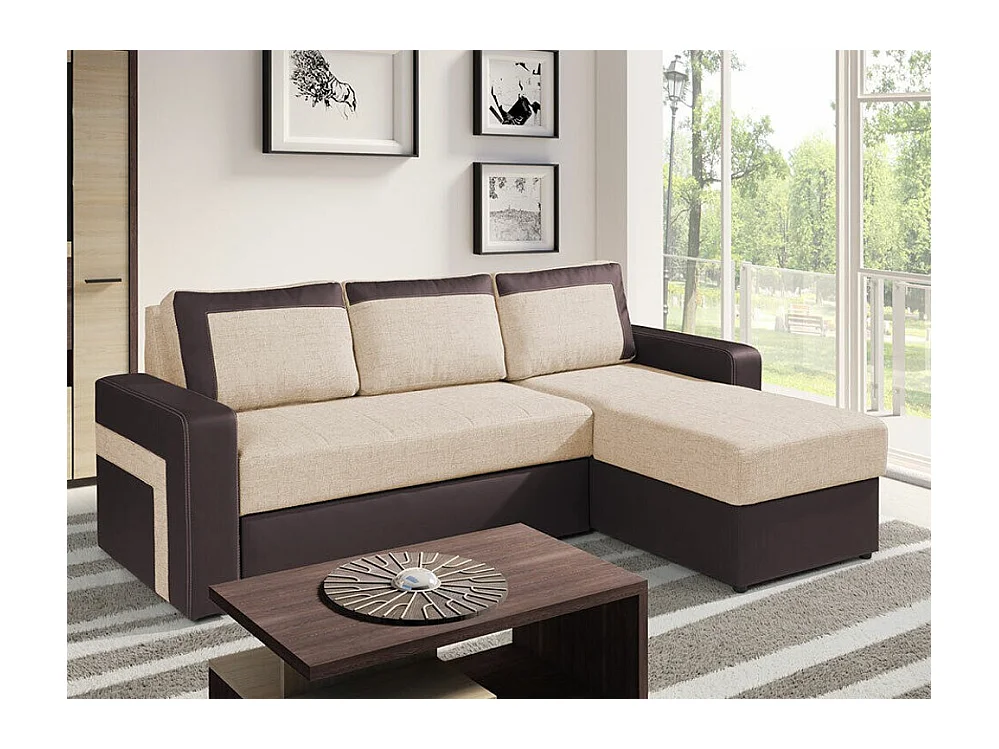 Canapé d'angle Tolveli 102, Brun clair, Fonction de couchage, Boîte de literie, 234x156cm