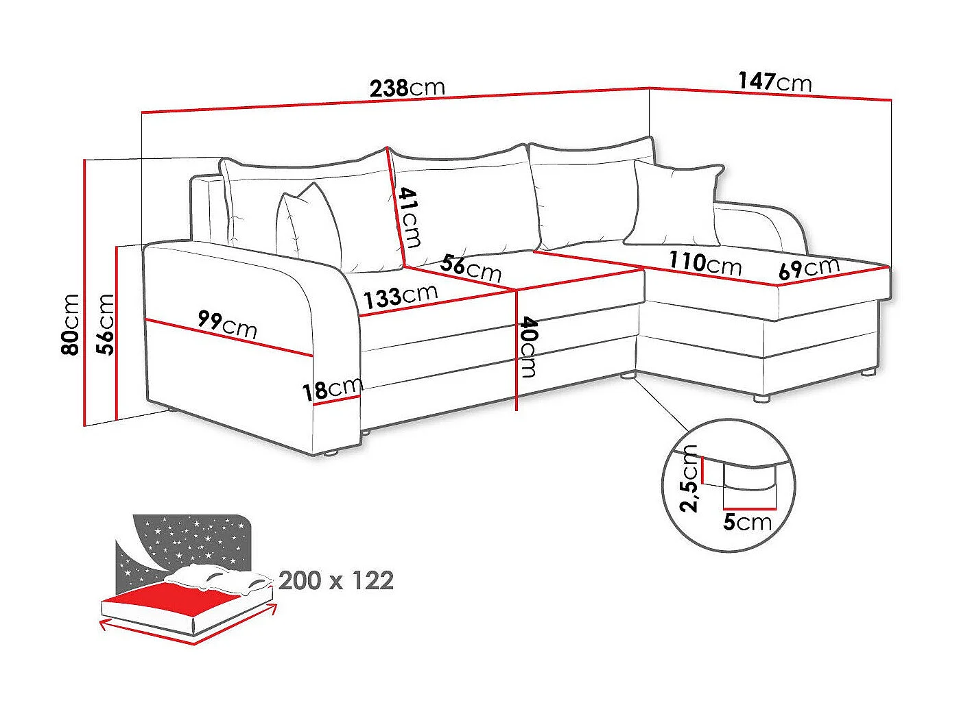 Canapé d'angle Comfivo 203, Jaune, Fonction de couchage, Boîte de literie, 238x147x80cm