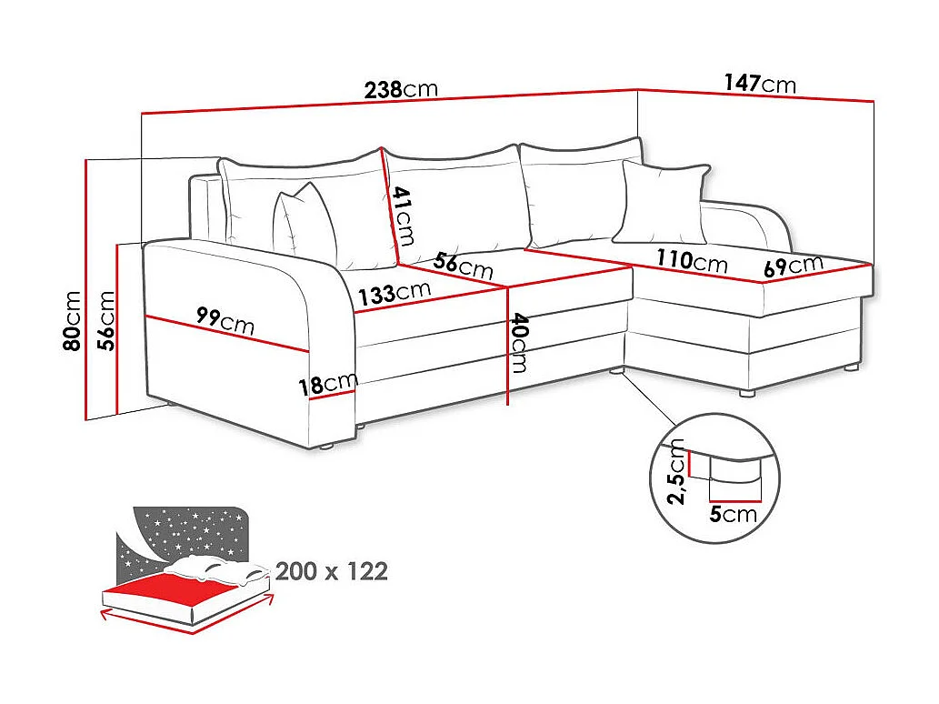 Canapé d'angle Comfivo 203, Jaune, Fonction de couchage, Boîte de literie, 238x147x80cm