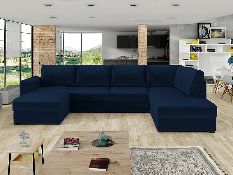 Sofá rinconero Comfivo 189, Azul, Función de descanso, Almacenaje, 305x188x85cm