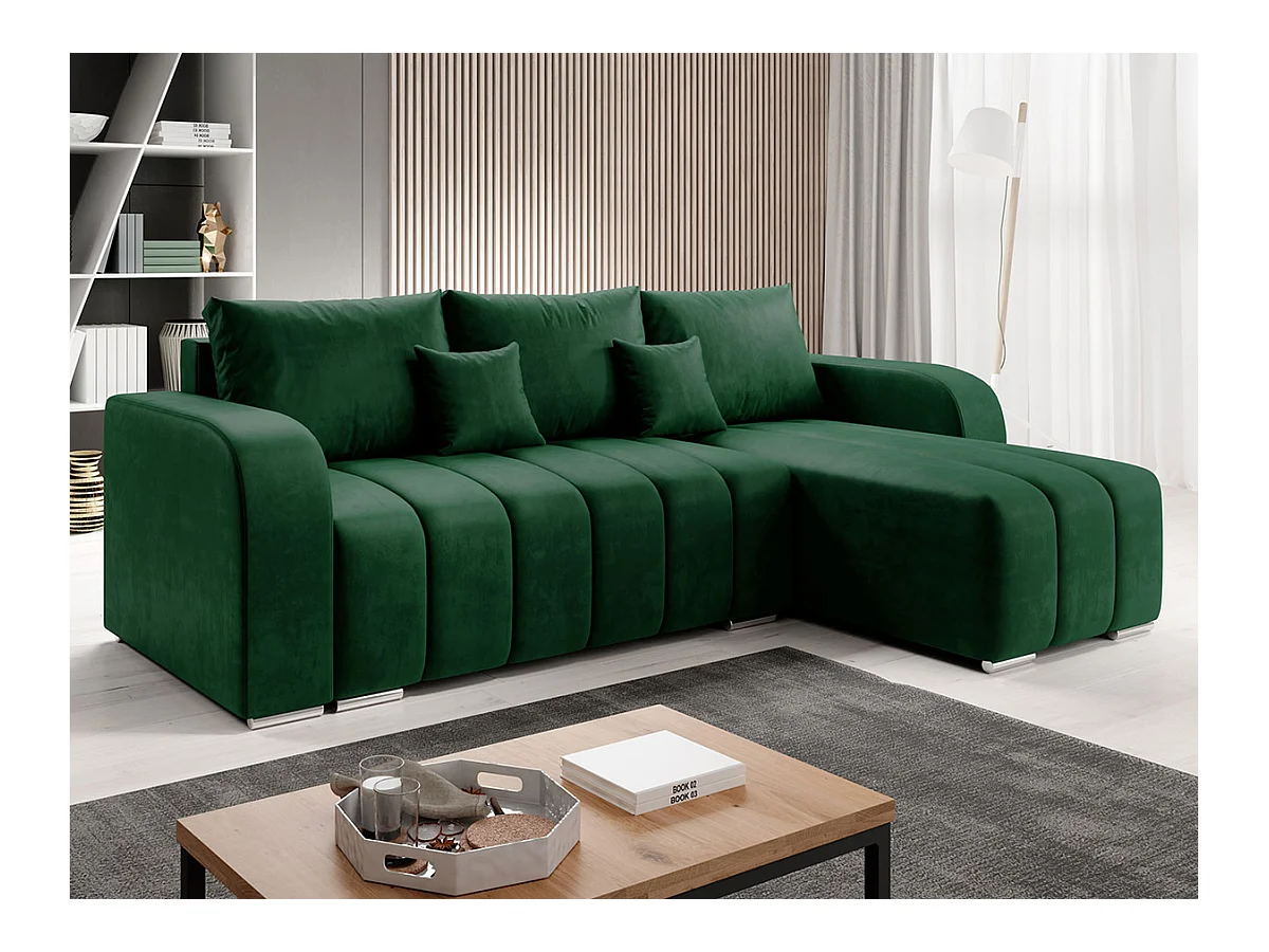 Sofá rinconero Muncie 107, Verde, Función de descanso, Almacenaje, 244x147x86cm