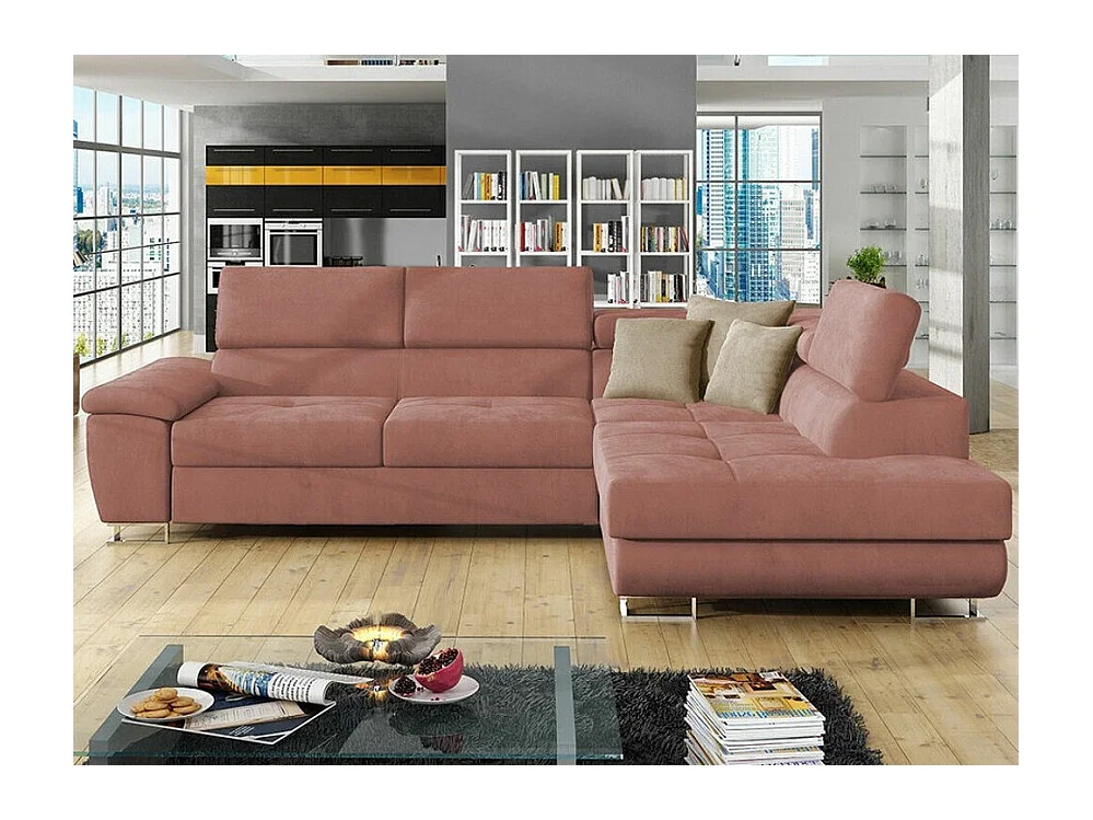 Canapé d'angle Comfivo 166, Rose, Fonction de couchage, Boîte de literie, 270x202x71cm
