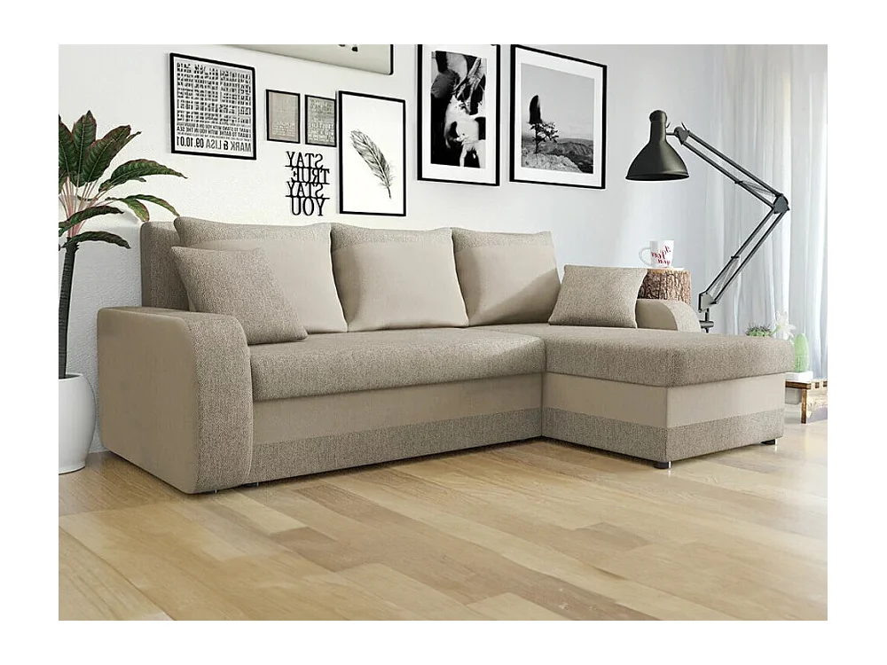 Canapé d'angle Comfivo 135, Brun clair, Fonction de couchage, Boîte de literie, 238x147cm