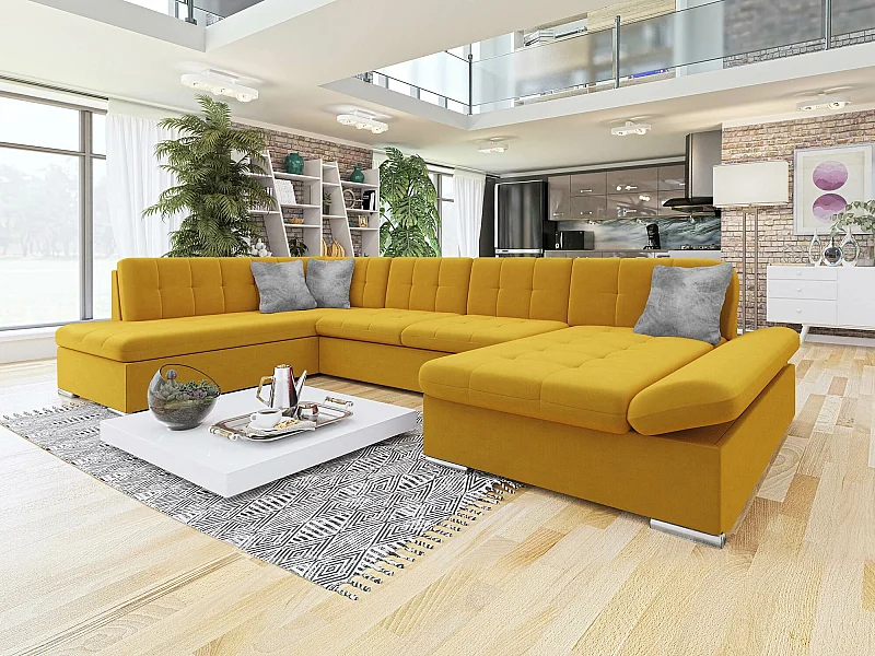 Sofá rinconero Comfivo 173, Amarillo, Función de descanso, Almacenaje, 345x205x76cm