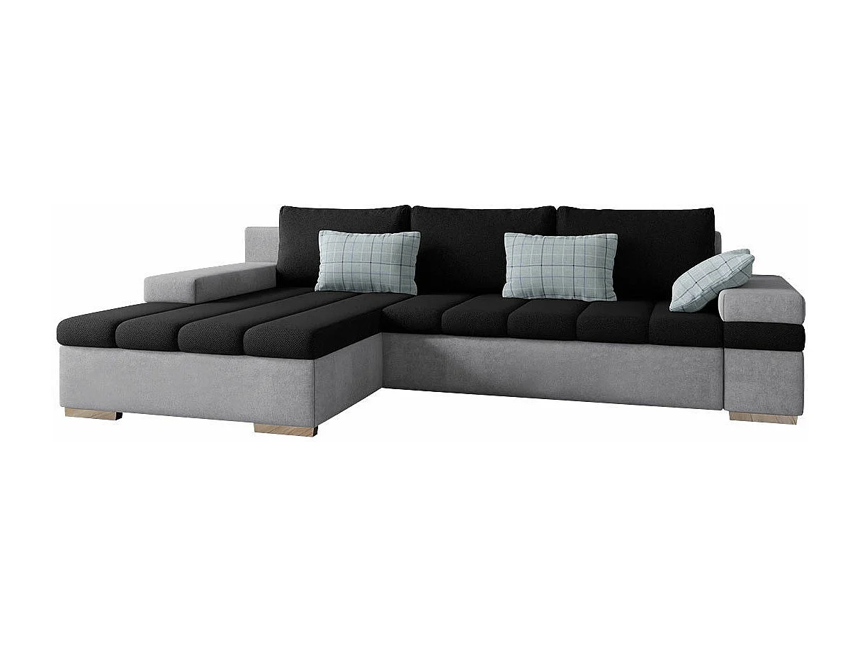 Sofá rinconero Comfivo 169, Negro, Función de descanso, Almacenaje, 310x175x83cm