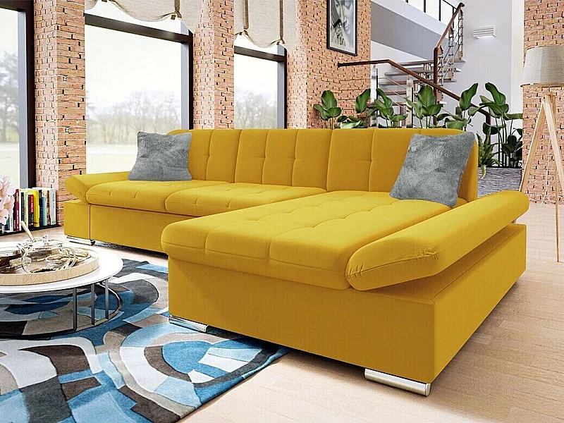 Canapé d'angle Comfivo 250, Jaune, Fonction de couchage, Boîte de literie, 278x161x76cm