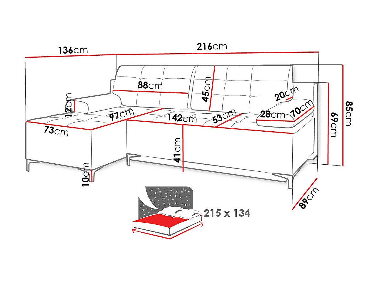 Canapé d'angle Independence 101, Gris, Disponible, 215x136x89cm