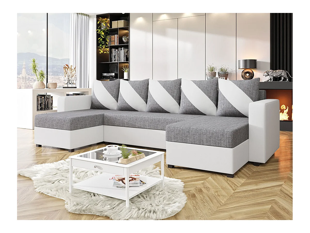 Canapé d'angle Memphis 121, Gris, Fonction de couchage, Boîte de literie, 308x139x83cm