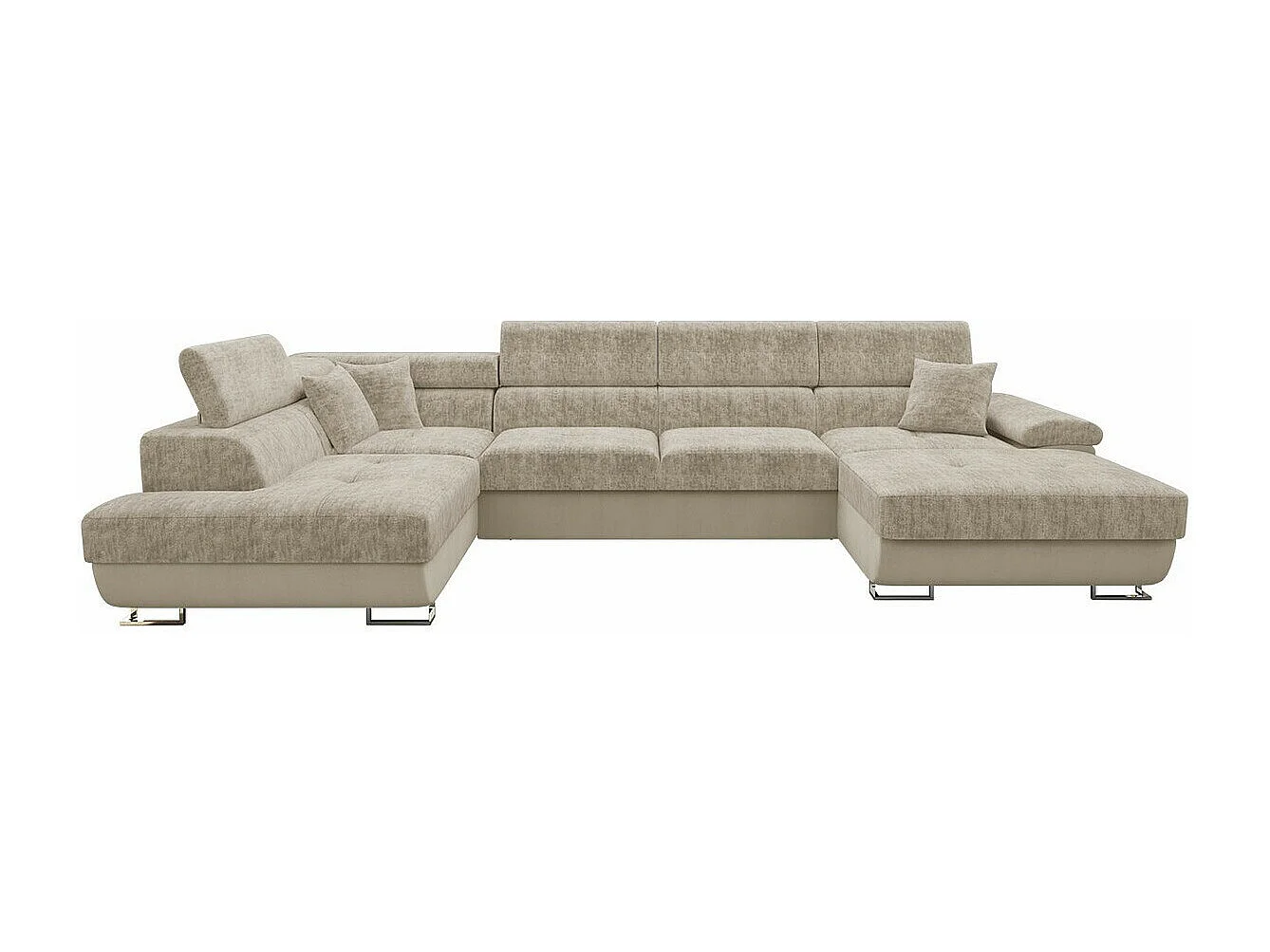 Sofá rinconero Comfivo 249, De color marrón claro, Función de descanso, Almacenaje, 345cm