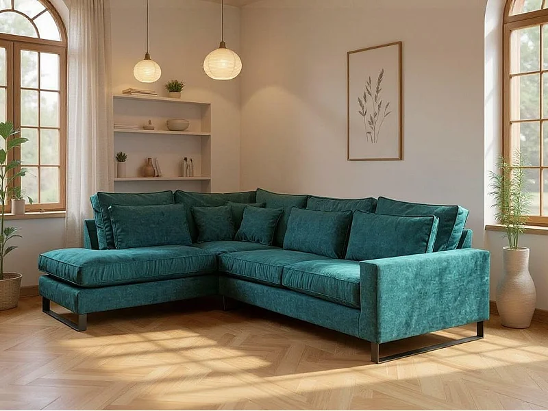 Sofá de canto Kingsport 111, Verde, Funcionalidade de dormir