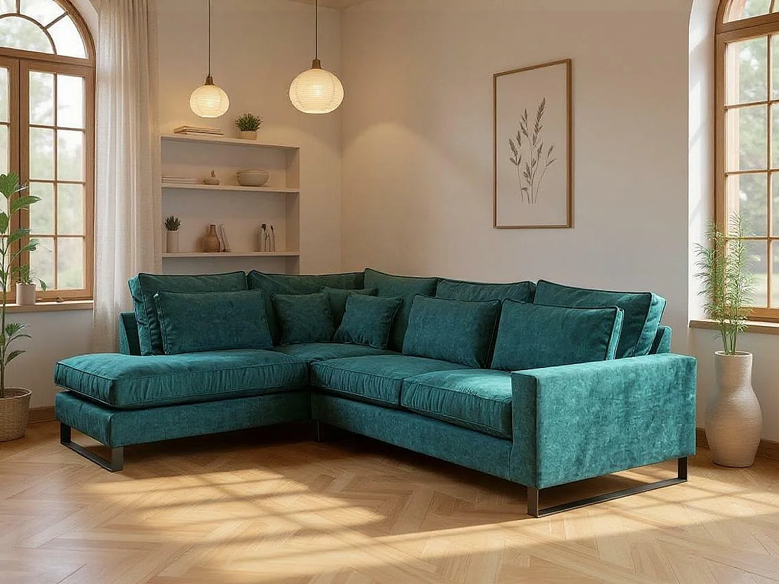 Sofá rinconero Kingsport 111, Verde, 314x224x90cm