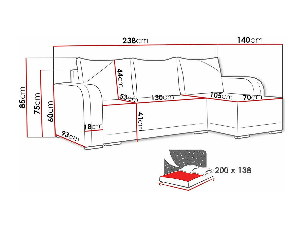 Sofá rinconero Boulder 102, Gris, Función de descanso, Almacenaje, 238x140x85cm