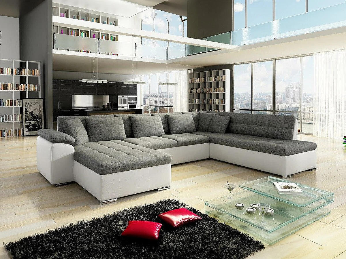 Sofá rinconero Comfivo 128, Gris, Función de descanso, 348x205x76cm