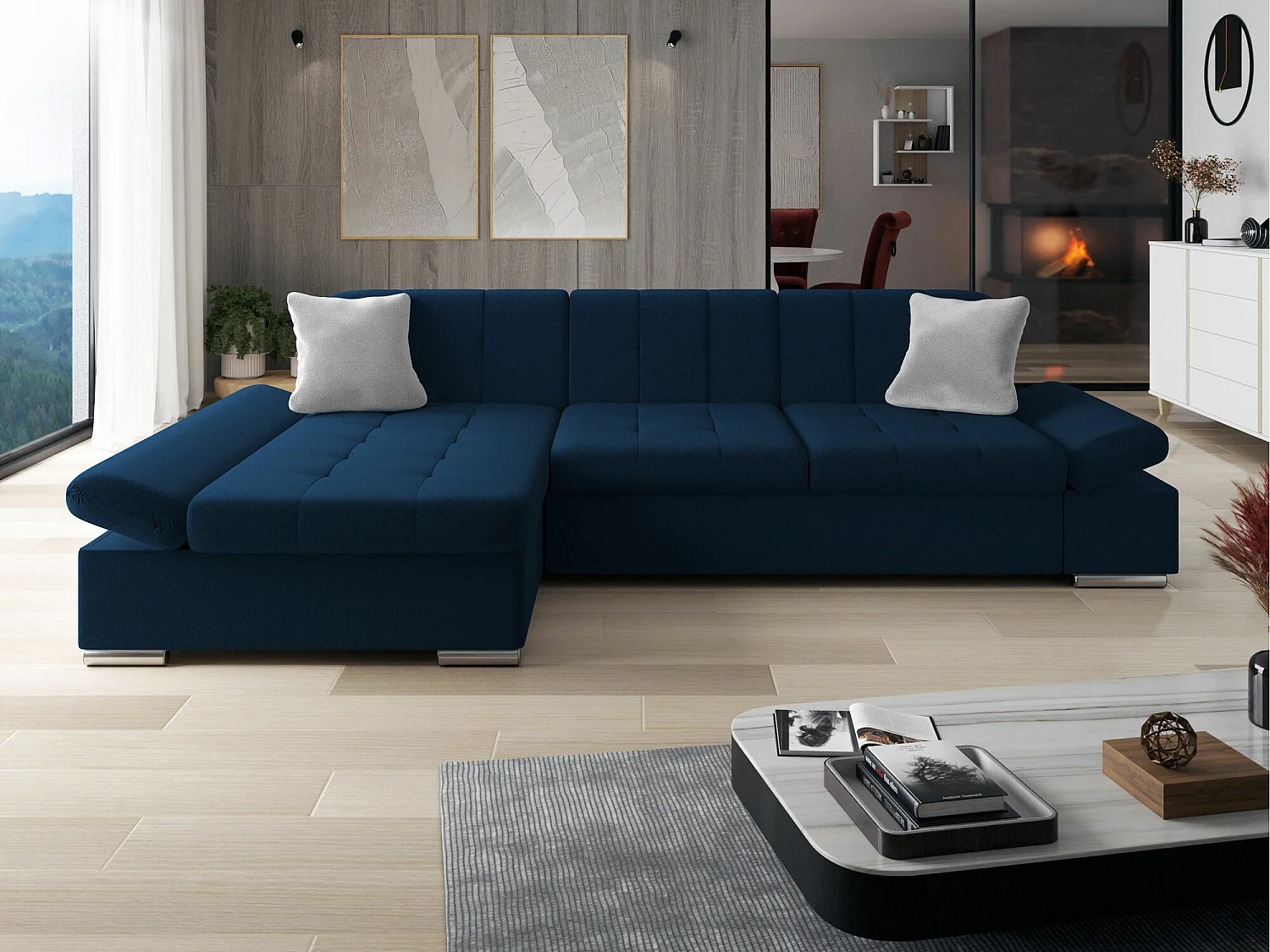 Canapé d'angle Comfivo 152, Bleu, Disponible, 278x161x76cm