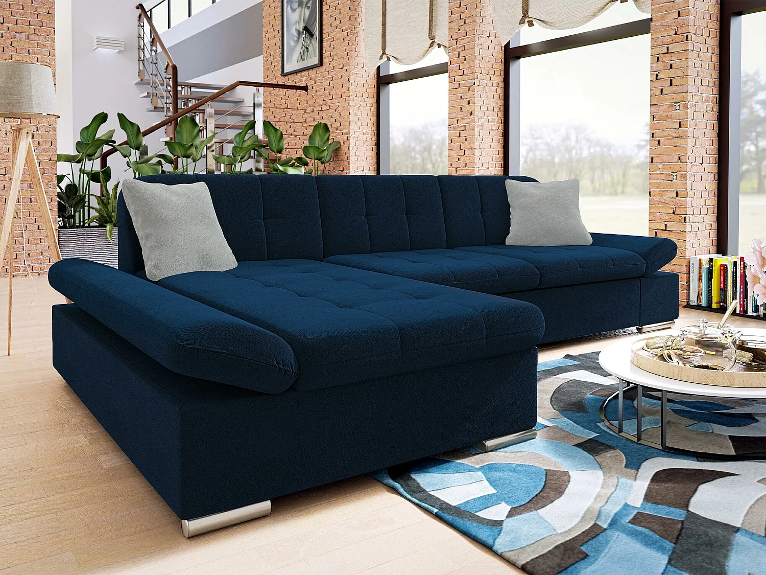 Canapé d'angle Comfivo 152, Bleu, Disponible, 278x161x76cm