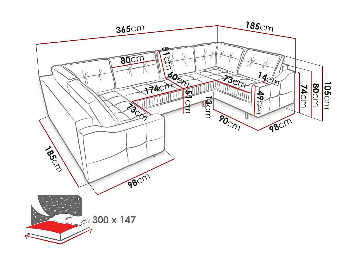 Canapé d'angle Kingsport 114, Gris, Fonction de couchage, Boîte de literie, 365x185x105cm