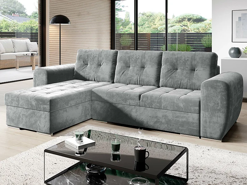 Canapé d'angle Muncie 109, Gris, Disponible, 256x157x86cm