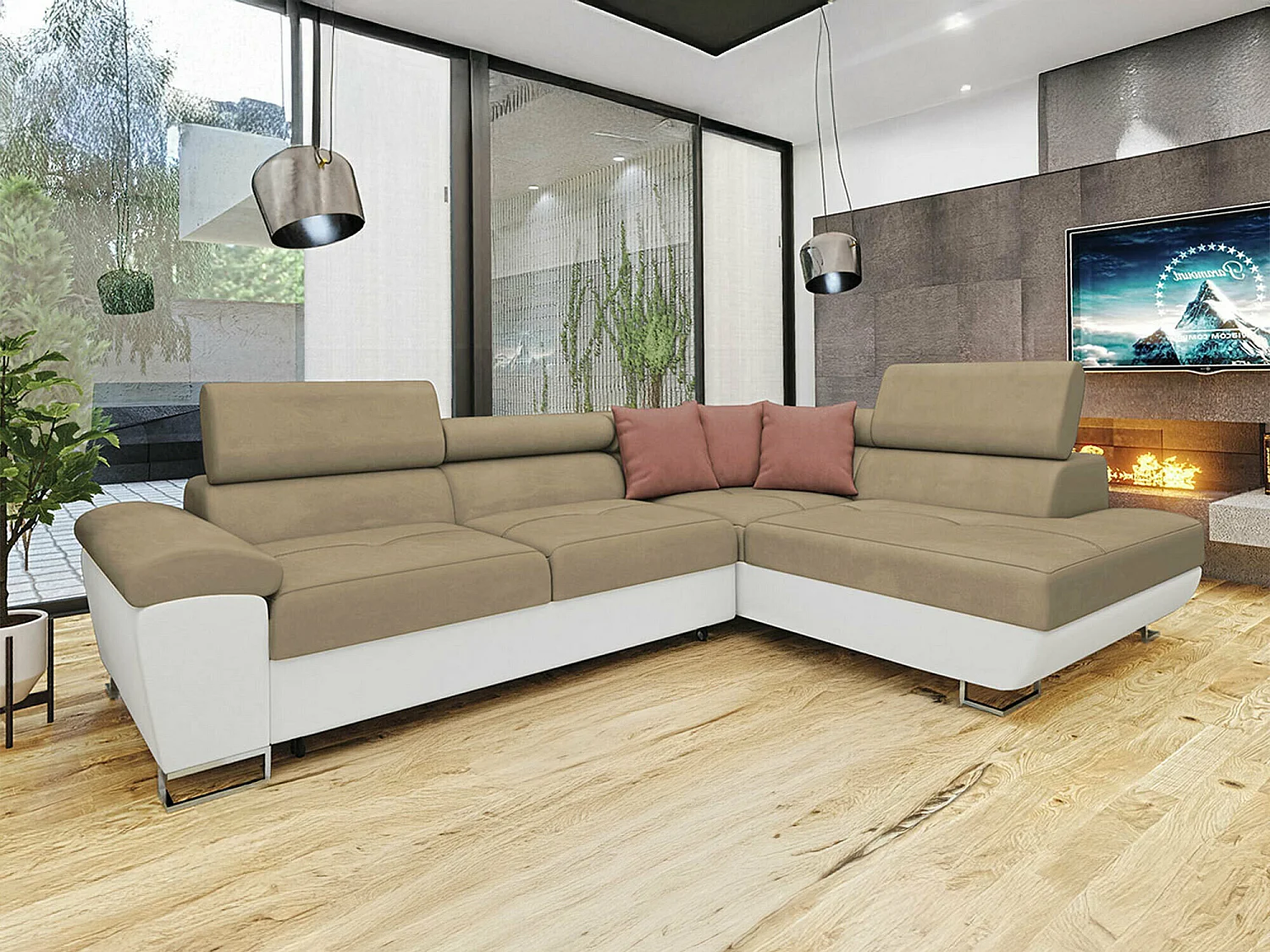 Canapé d'angle Comfivo 166, Brun clair, Disponible, 270x202x71cm