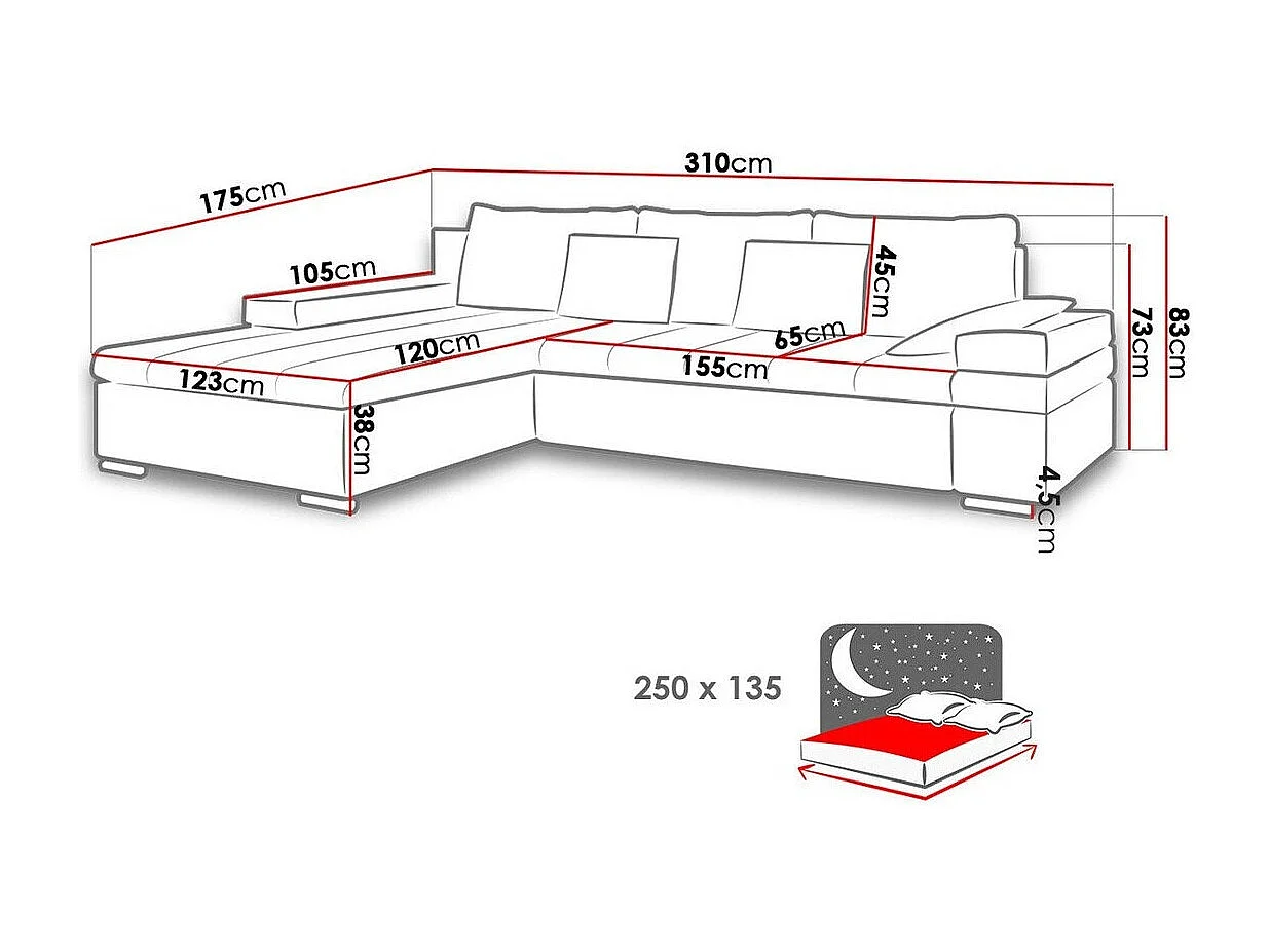 Divano angolare Comfivo 169, Nocciola, Con, 310x175x83cm