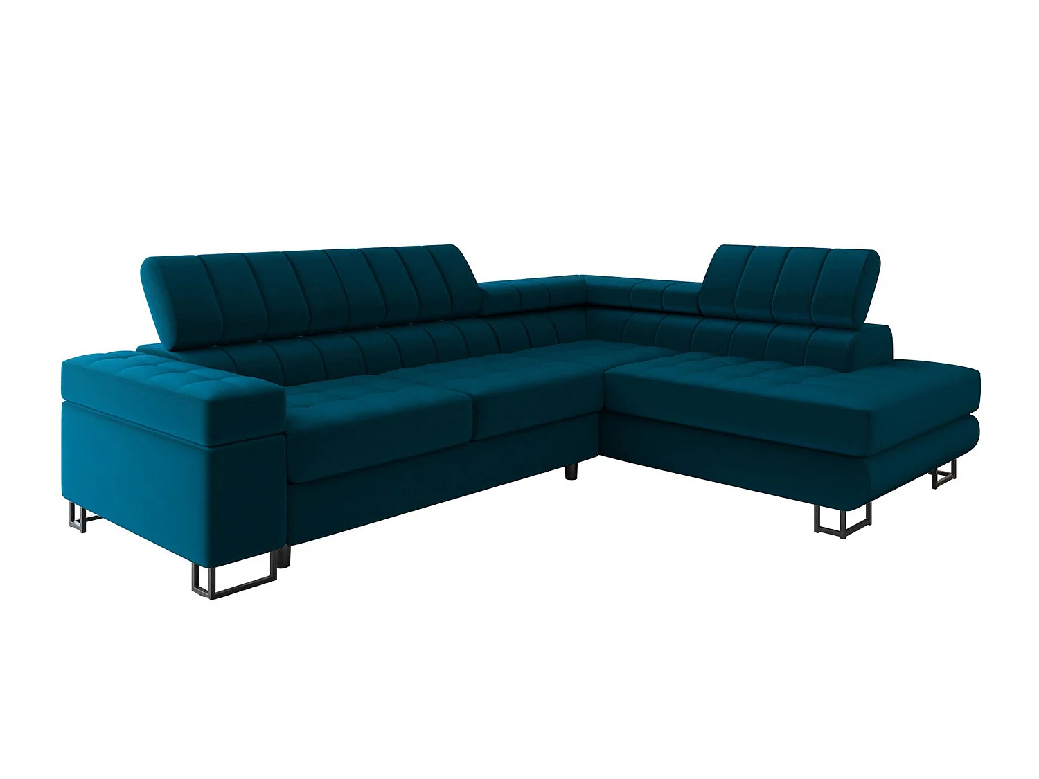 Canapé d'angle convertible 3 places en tissu turquoise