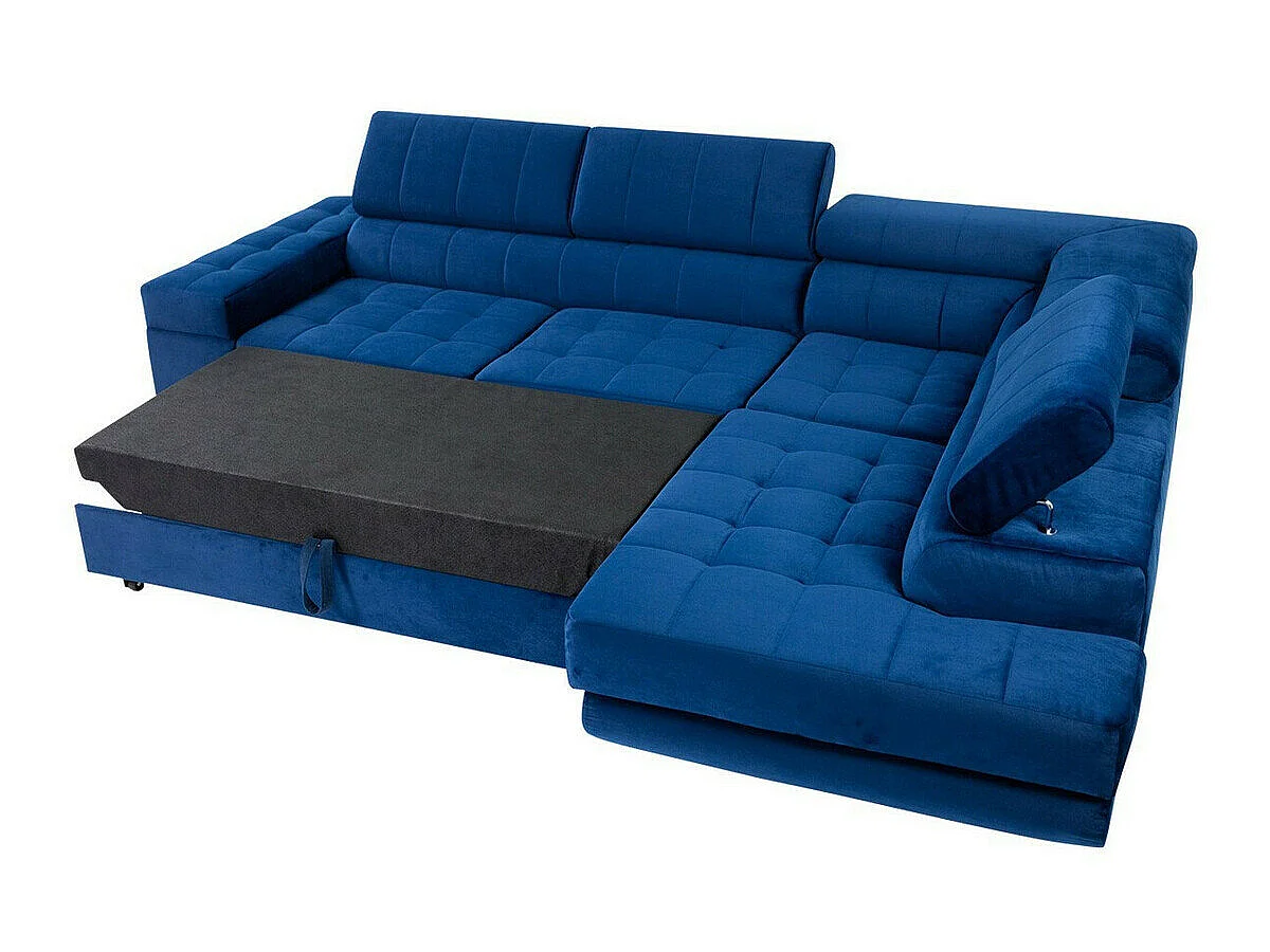 Canapé d'angle convertible 3 places en tissu turquoise