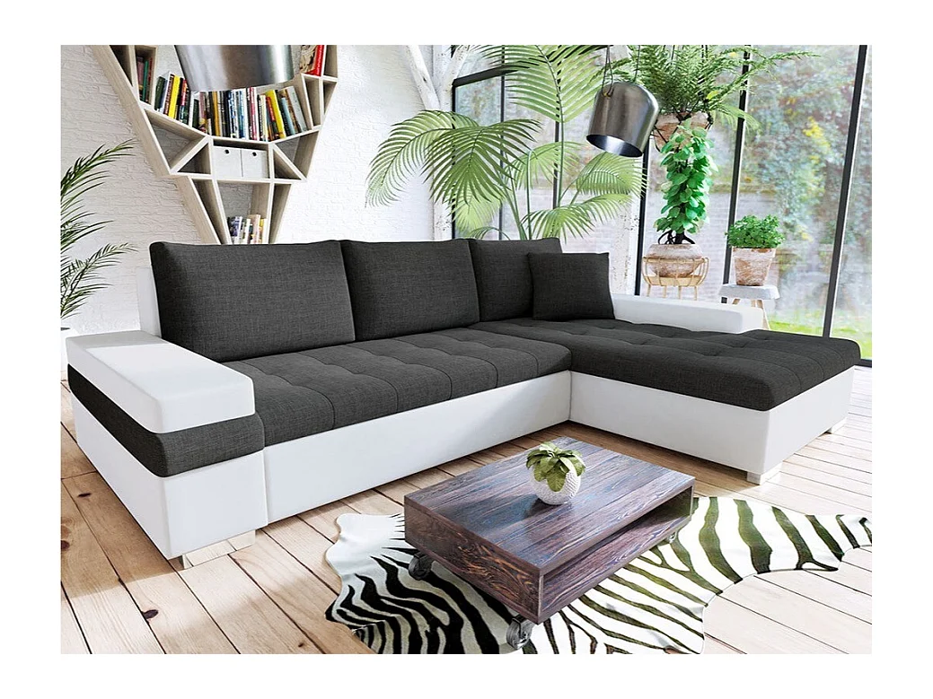 Canapé d'angle Comfivo 121, Gris, Fonction de couchage, Boîte de literie, 274x182x83cm