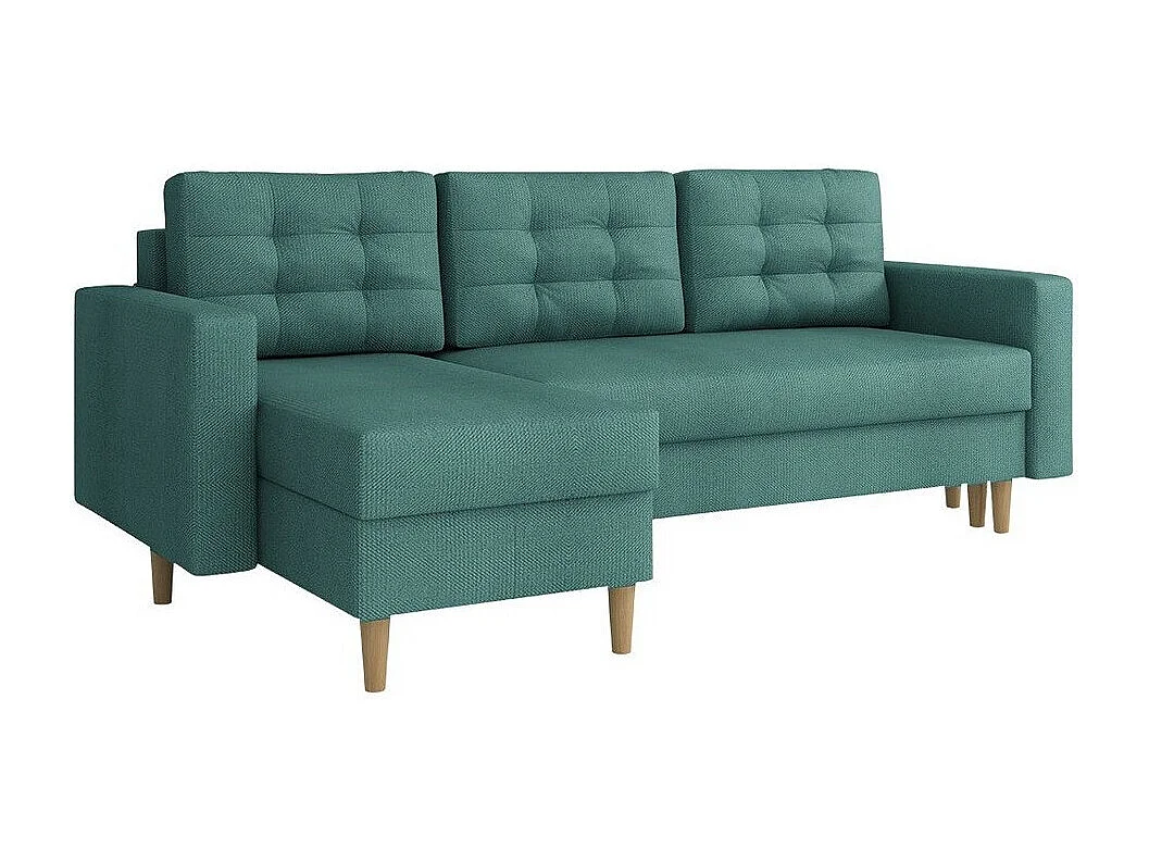 Canapé d'angle Columbus 108, Turquoise, Fonction de couchage, Boîte de literie, 220x135cm