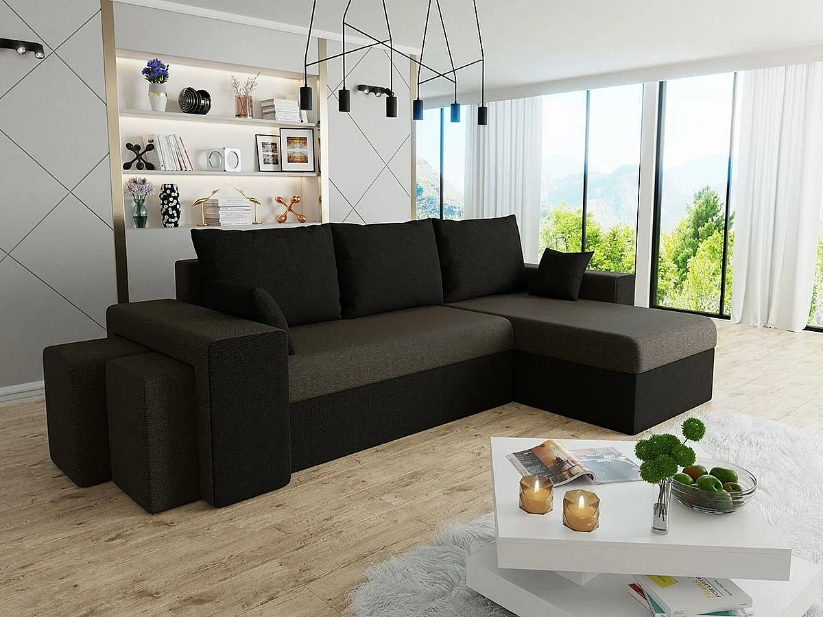 Canapé d'angle Memphis 129, Marron, Disponible, 256x139x80cm