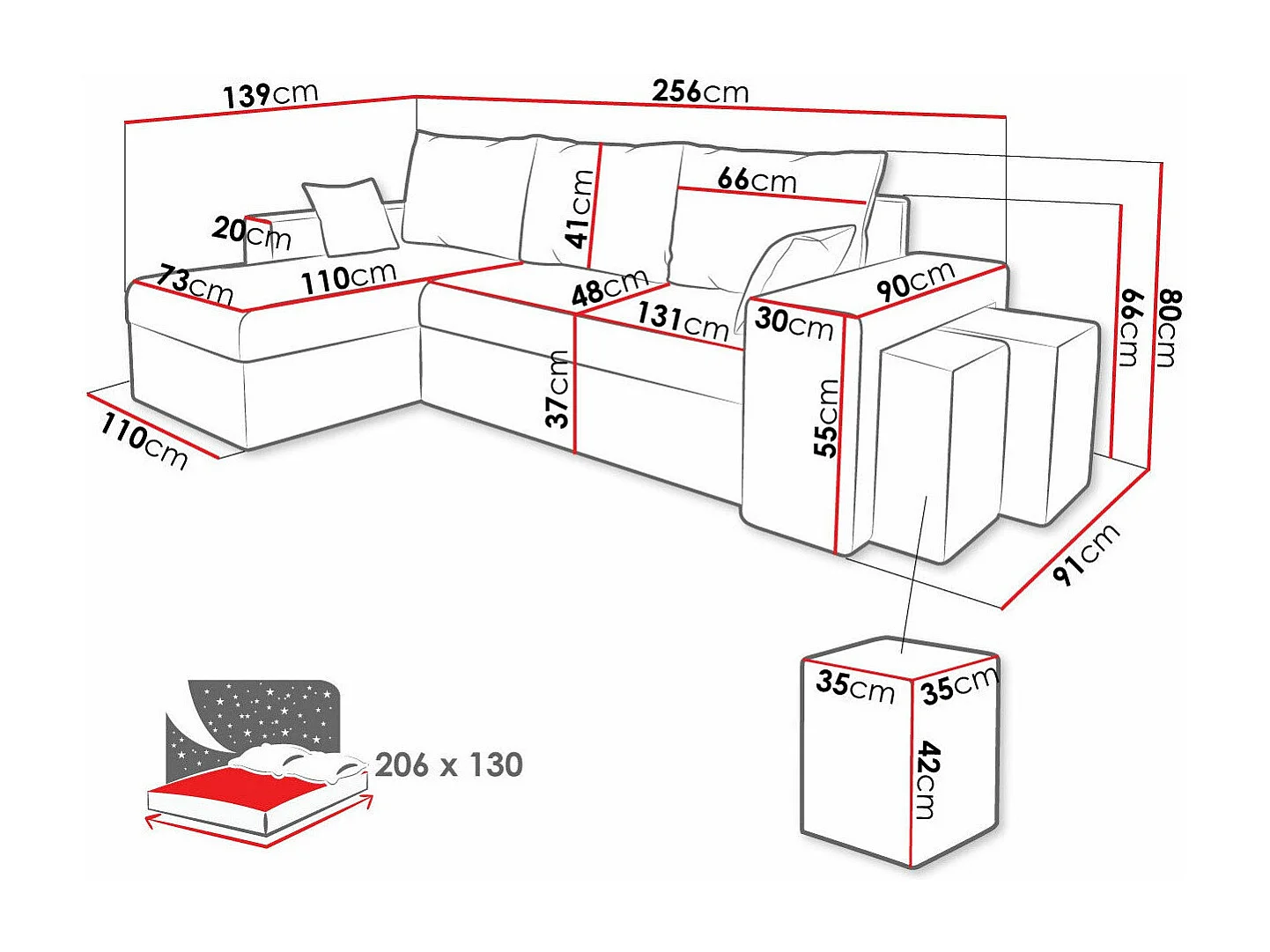 Canapé d'angle Memphis 129, Marron, Disponible, 256x139x80cm