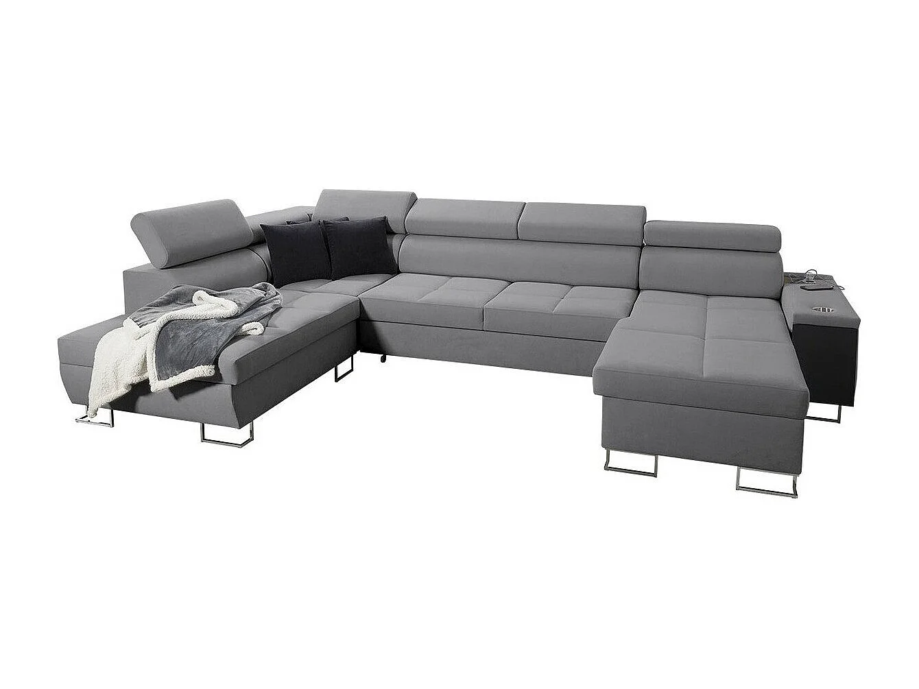 Canapé d'angle Pearland 114, Gris, Fonction de couchage, Boîte de literie, 360x221x84cm