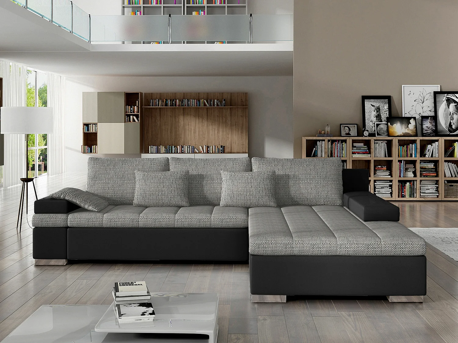 Canapé d'angle Comfivo 113, Gris, Disponible, 310x175x83cm