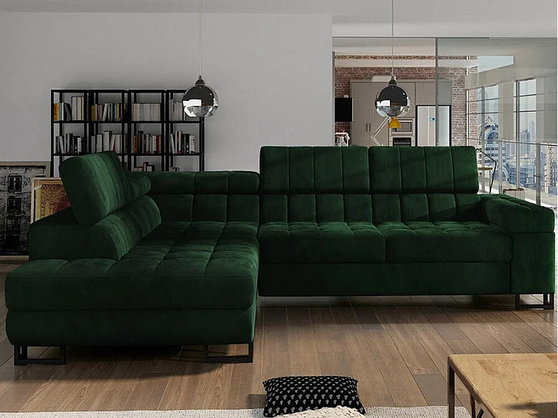 Sofá rinconero Comfivo 232, Verde, Función de descanso, Almacenaje, 271x203x71cm