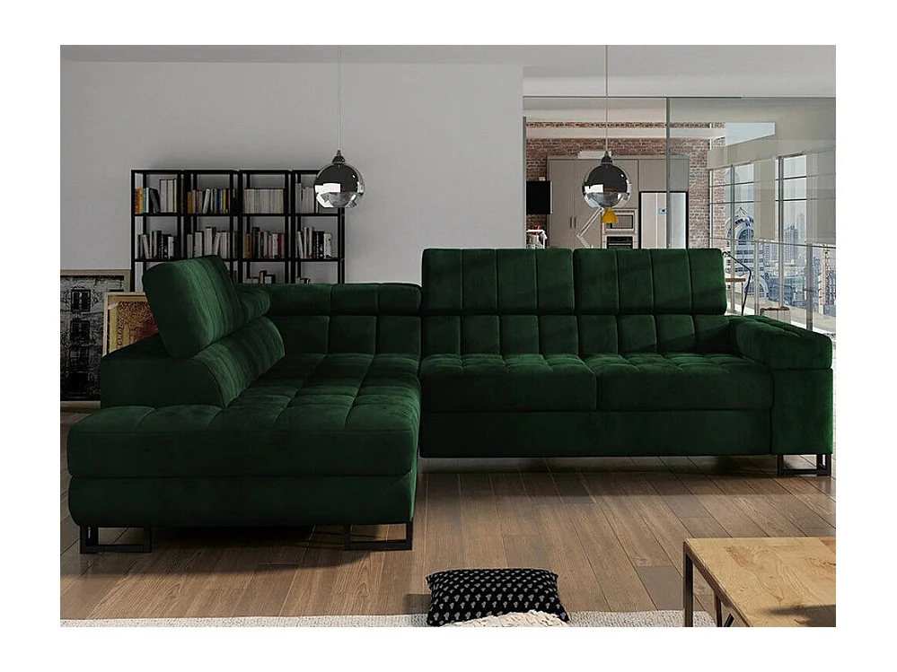 Canapé d'angle Comfivo 232, Vert, Fonction de couchage, Boîte de literie, 271x203x71cm