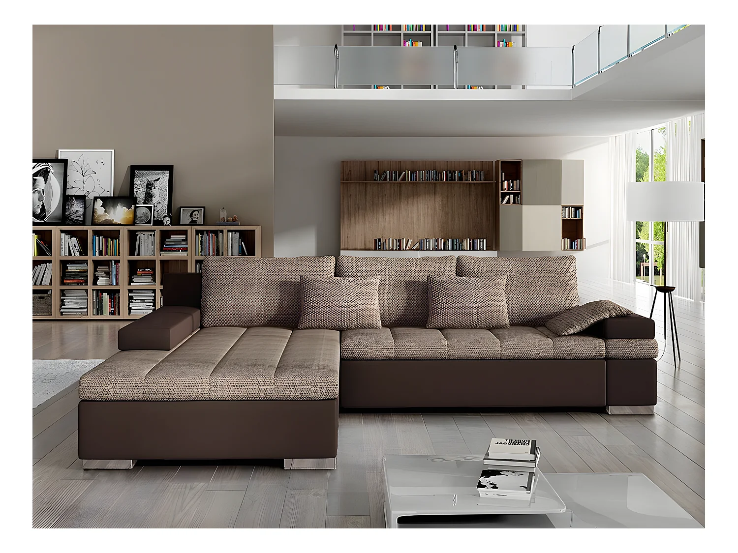 Canapé d'angle Comfivo 113, Marron, Fonction de couchage, Boîte de literie, 310x175x83cm