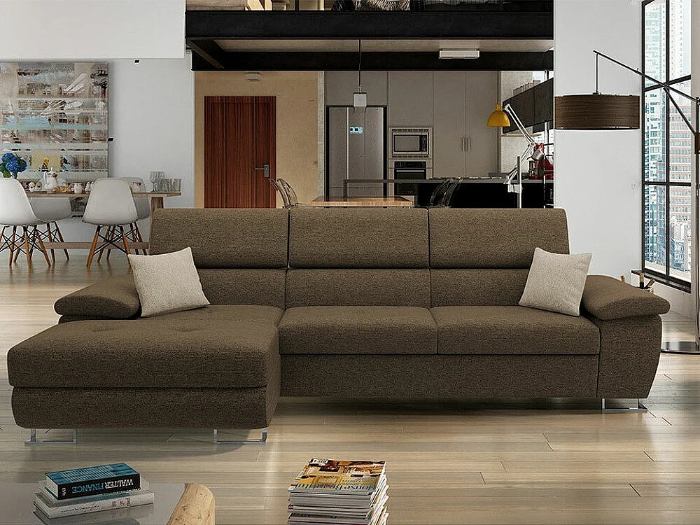 Canapé d'angle Comfivo 192, Marron, Fonction de couchage, Boîte de literie, 275x170x71cm