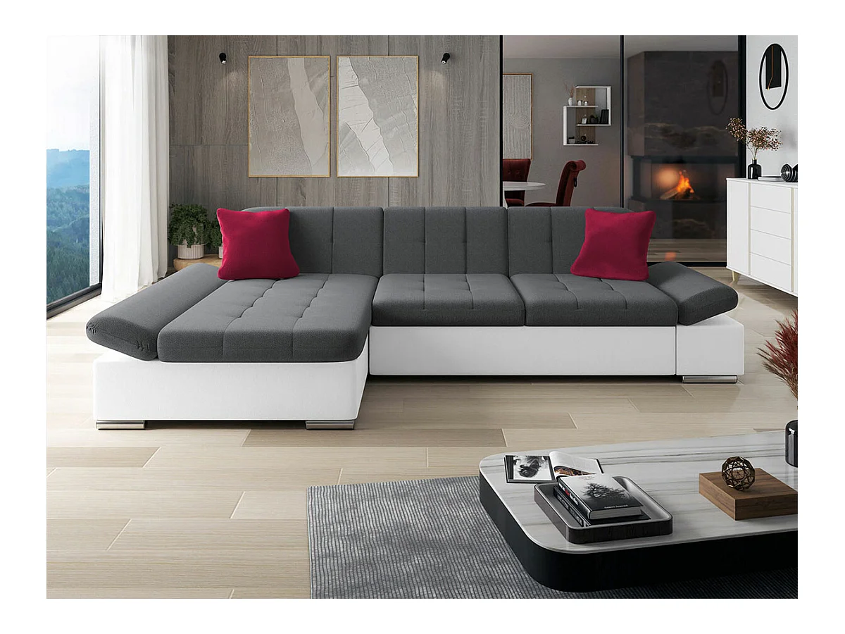 Canapé d'angle Comfivo 152, Gris, Fonction de couchage, Boîte de literie, 278x161x76cm
